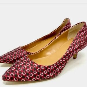 J. Crew Classic Medallion Patterned Kitten Heel Pump Red Size 7.5